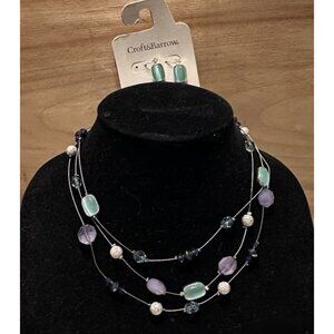 NWT CROFT & BARROW  Beaded NECKLACE  Drop Hook EARRING SET Nickel Free